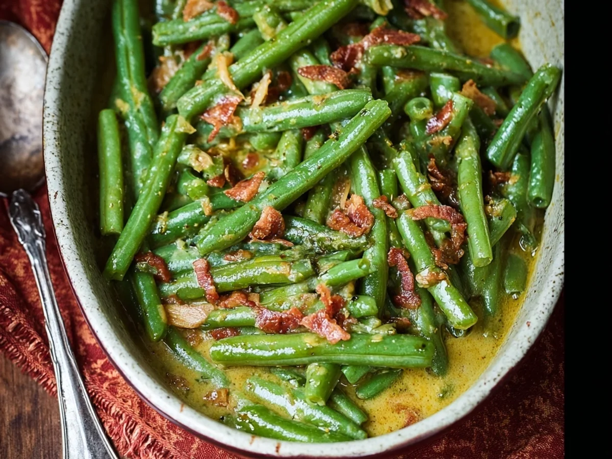 Homestyle Smothered Green Beans Recipe with Bacon - Image 2