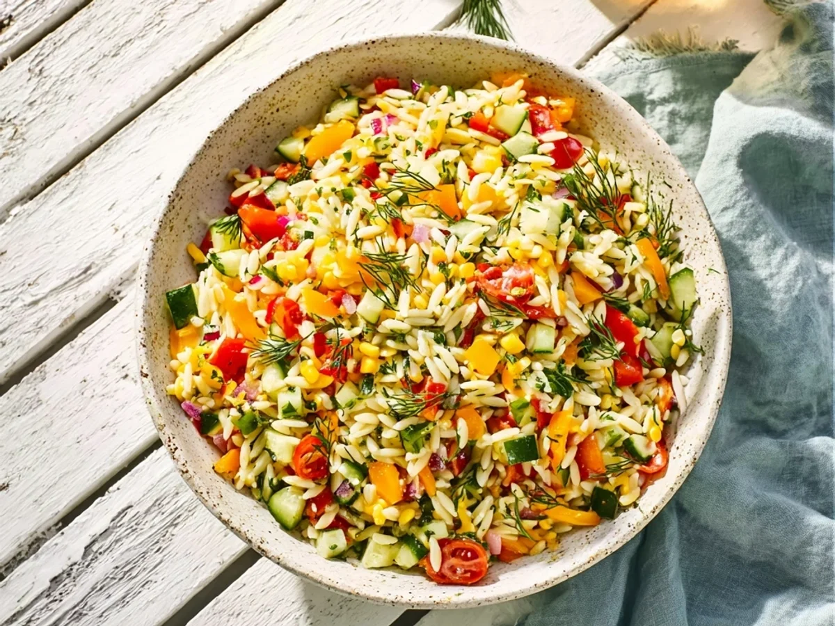 Rainbow Orzo Salad Recipe: My Sunny Garden Medley - Image 1