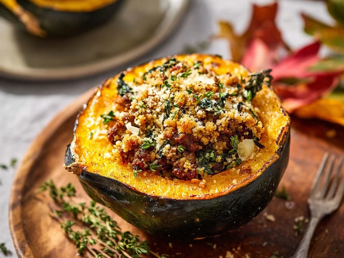 Rustic Beef Sausage Stuffed Acorn Squash Dinner - Image 1
