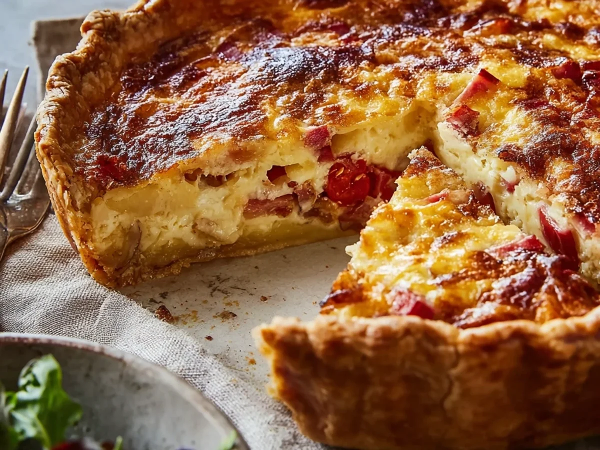 Rustic Turkey Ham Onion Tomato Pie with Savory Crust - Image 1