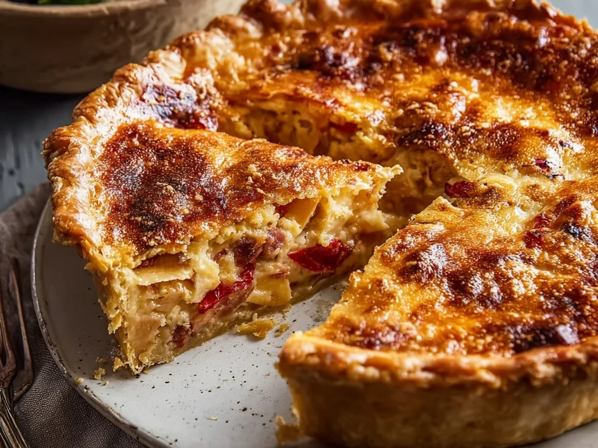 Rustic Turkey Ham Onion Tomato Pie with Savory Crust - Image 2