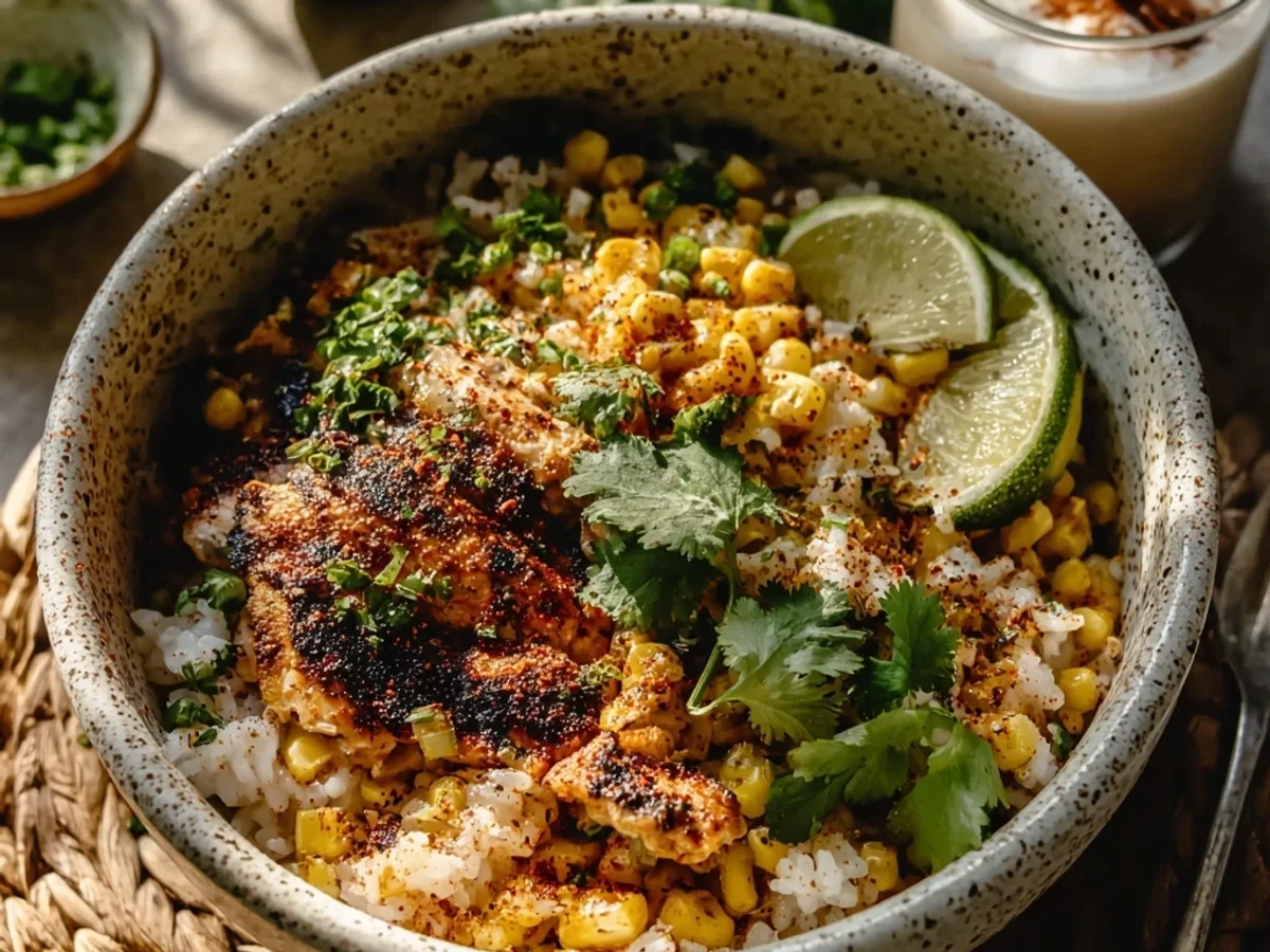 Zesty Street Corn Chicken Rice Bowl: Easy Weeknight Meal - Image 1