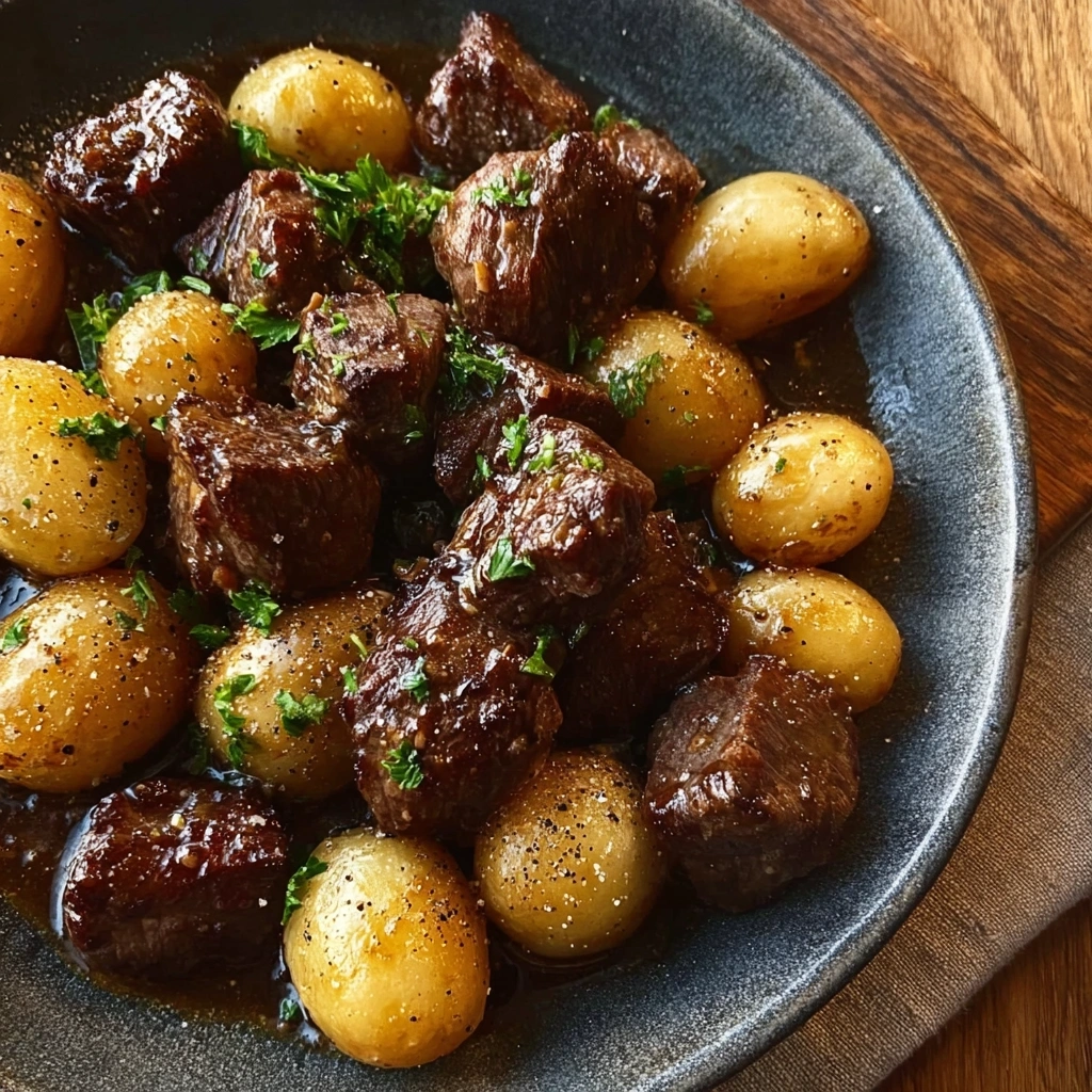 Tender Garlic Butter Beef Bites & Potatoes Skillet