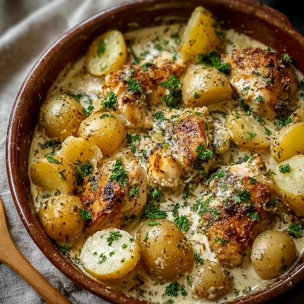 Creamy Garlic Parmesan Crockpot Chicken & Potatoes