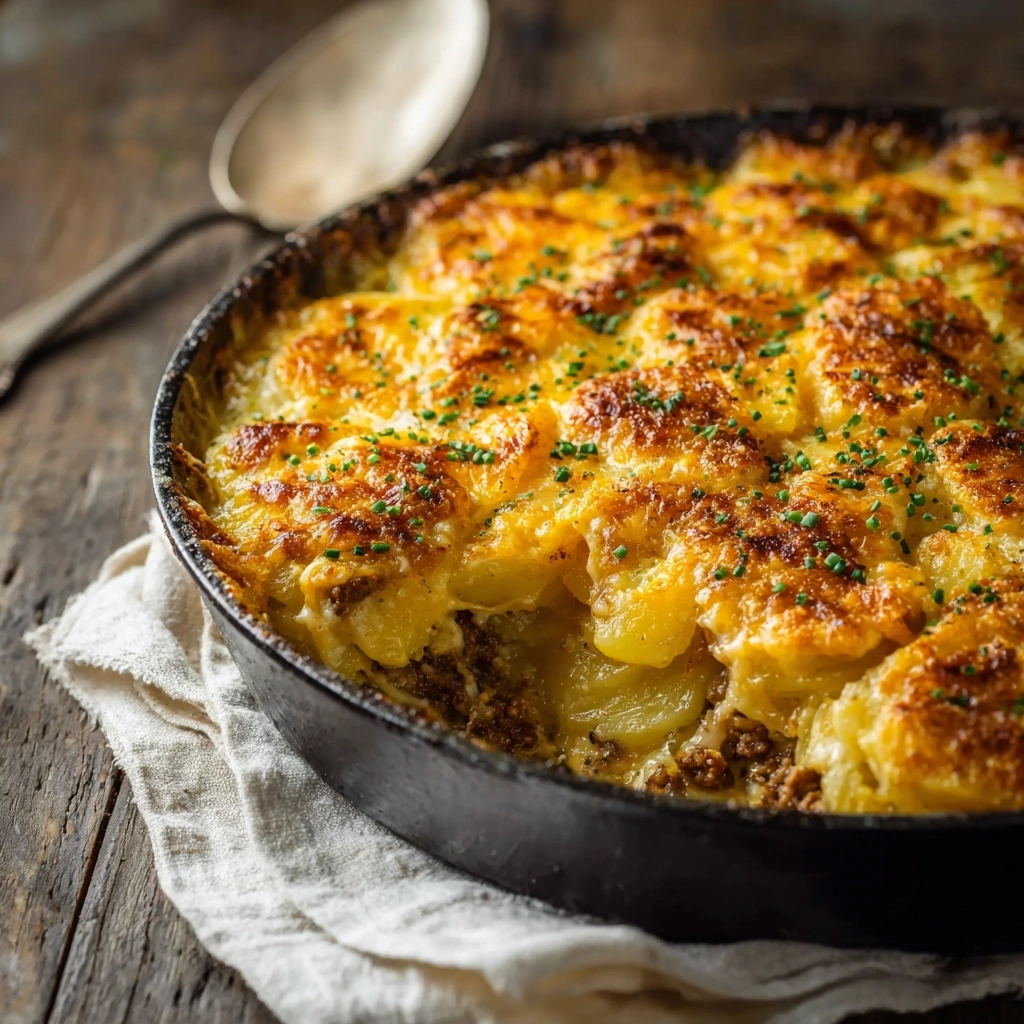 Homestyle Cheesy Hamburger Potato Casserole Bake