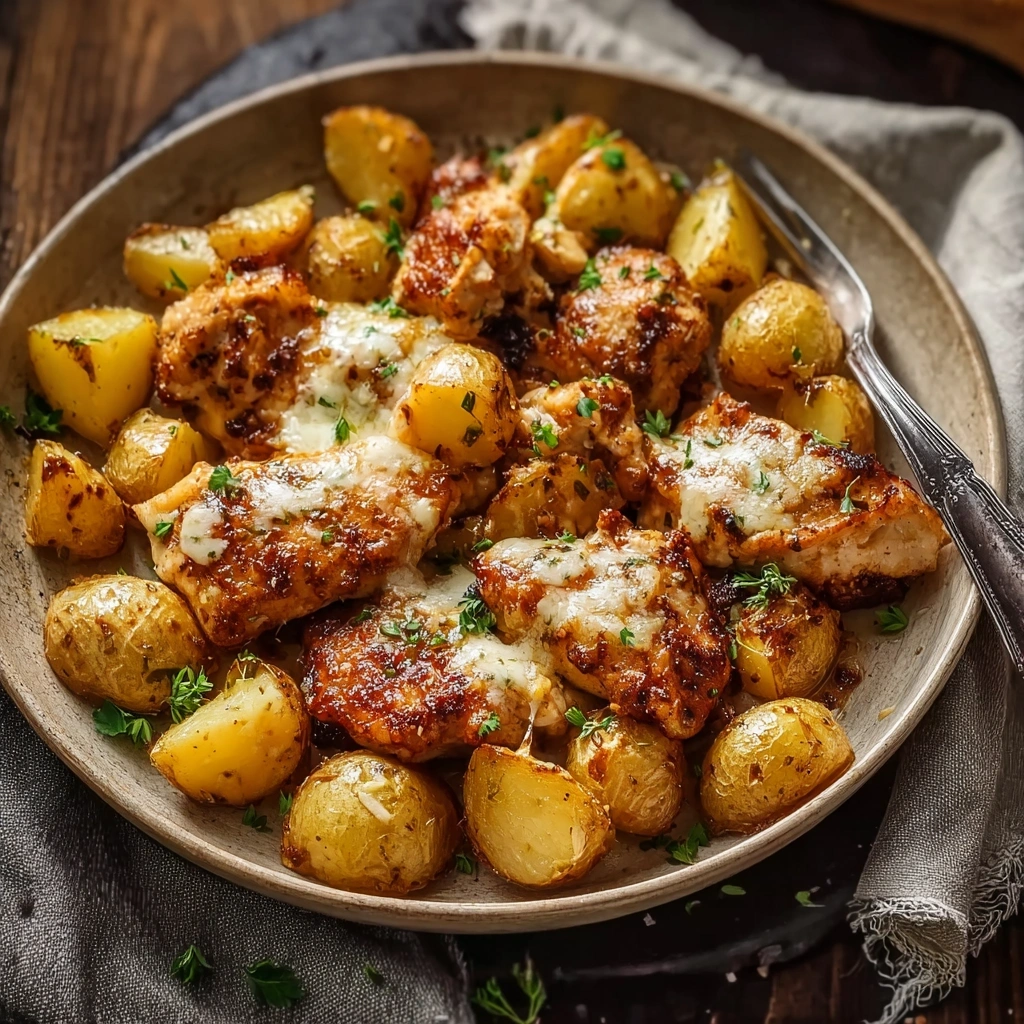 Crispy Garlic Parmesan Chicken and Potatoes Bake