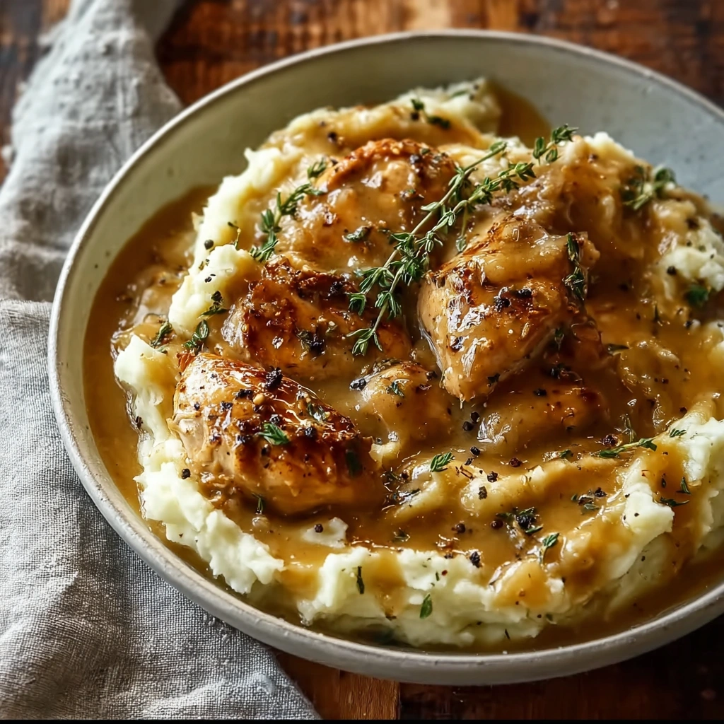 Homestyle Chicken Garlic Gravy with Cheesy Mash