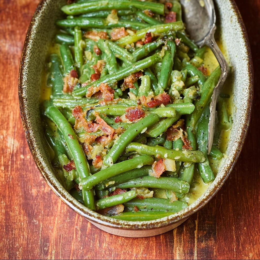 Homestyle Smothered Green Beans Recipe with Bacon