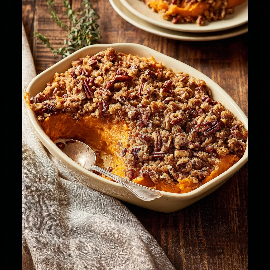Sweet Potato Pecan Casserole with Crunchy Topping