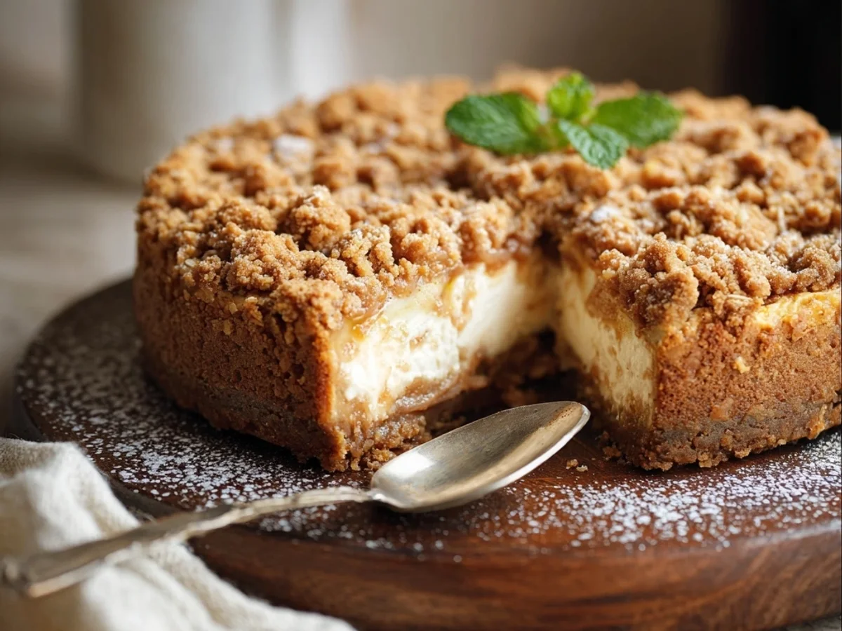 Creamy Apple Crumble Cheesecake Recipe for Fall - Featured Image