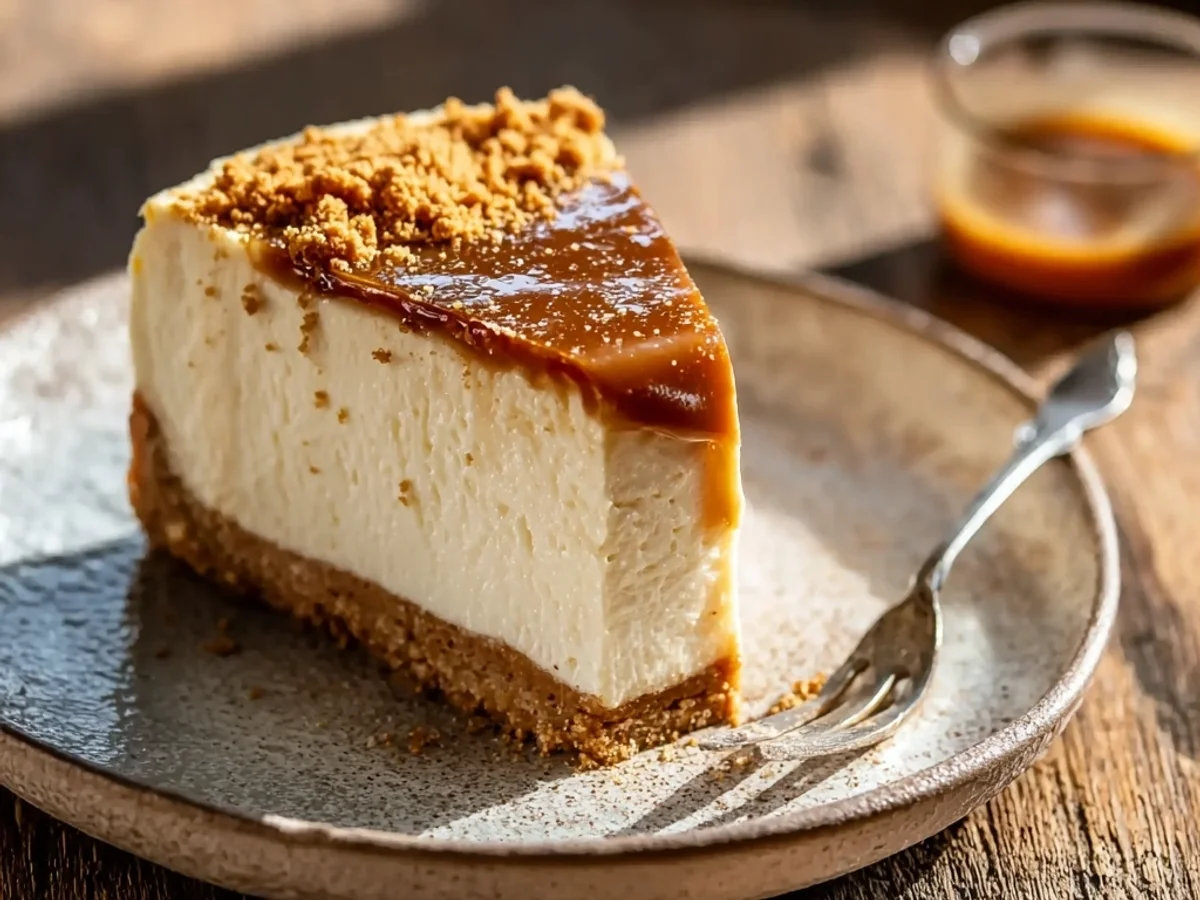 Creamy Biscoff Salted Caramel Cheesecake Recipe - Featured Image