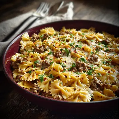 Creamy Cajun Cream Cheese Alfredo Bowties with Beef
