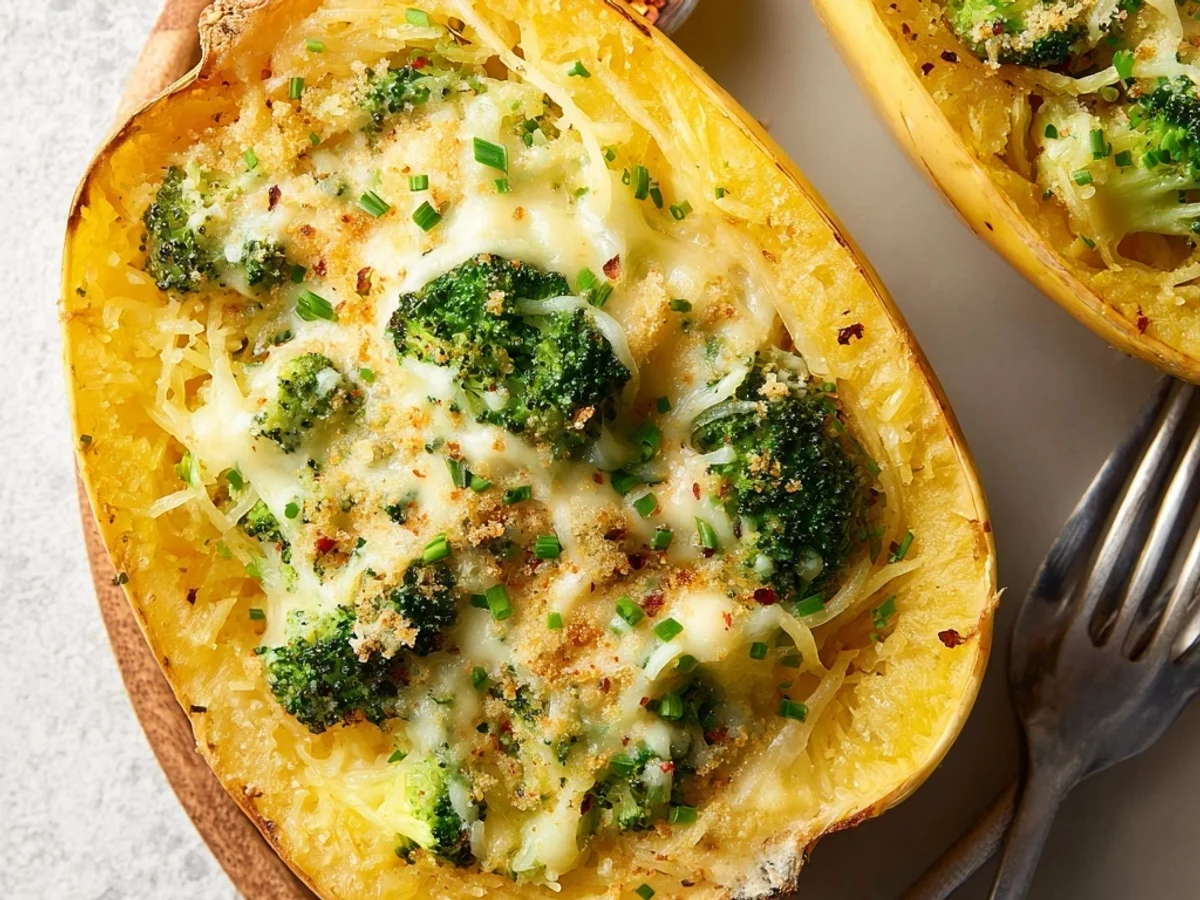 Creamy Cheesy Broccoli Spaghetti Squash Bake - Featured Image