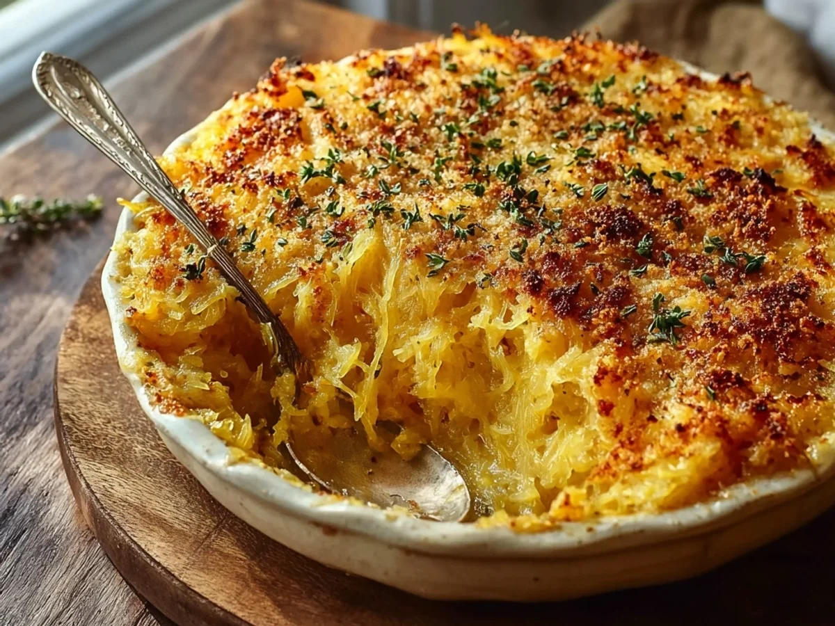 Creamy Cheesy Spaghetti Squash Au Gratin Bake - Featured Image