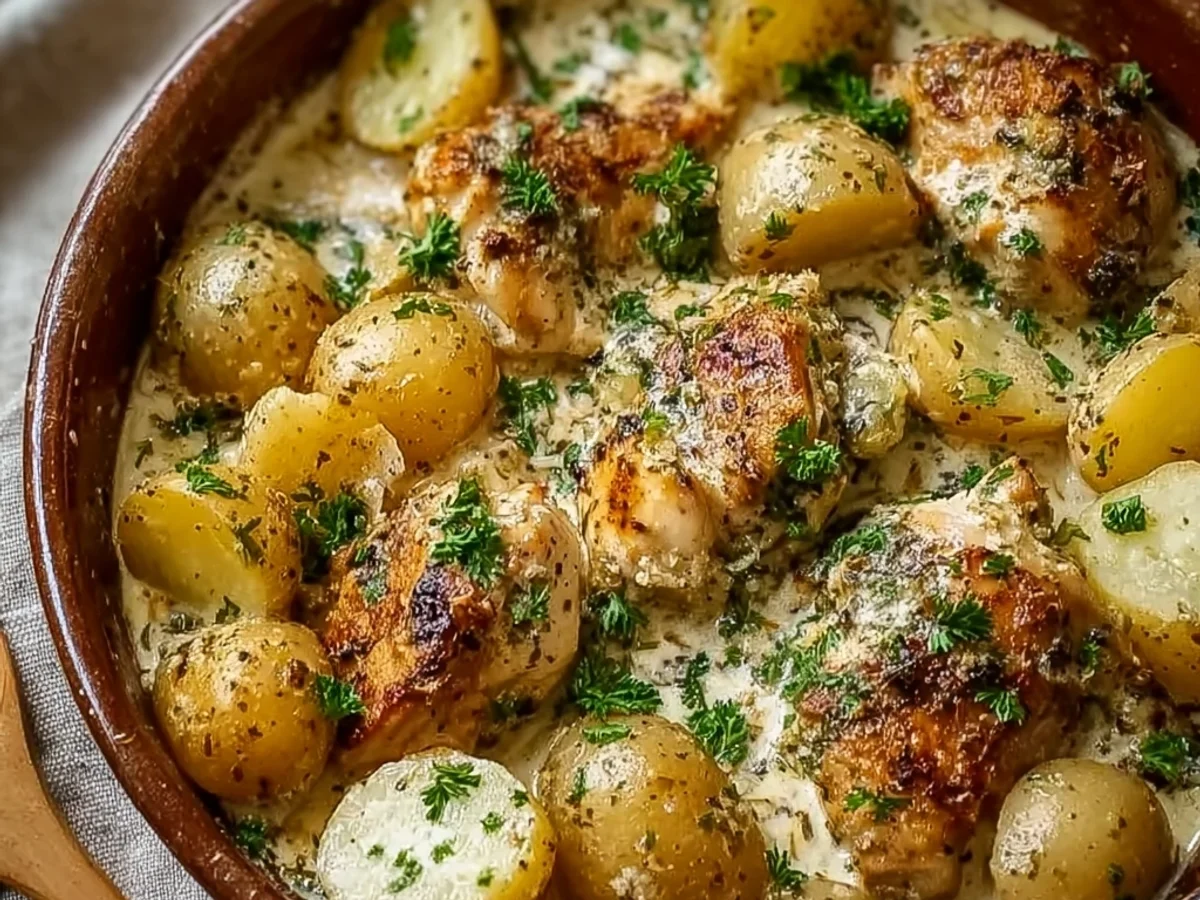 Creamy Garlic Parmesan Crockpot Chicken & Potatoes - Featured Image