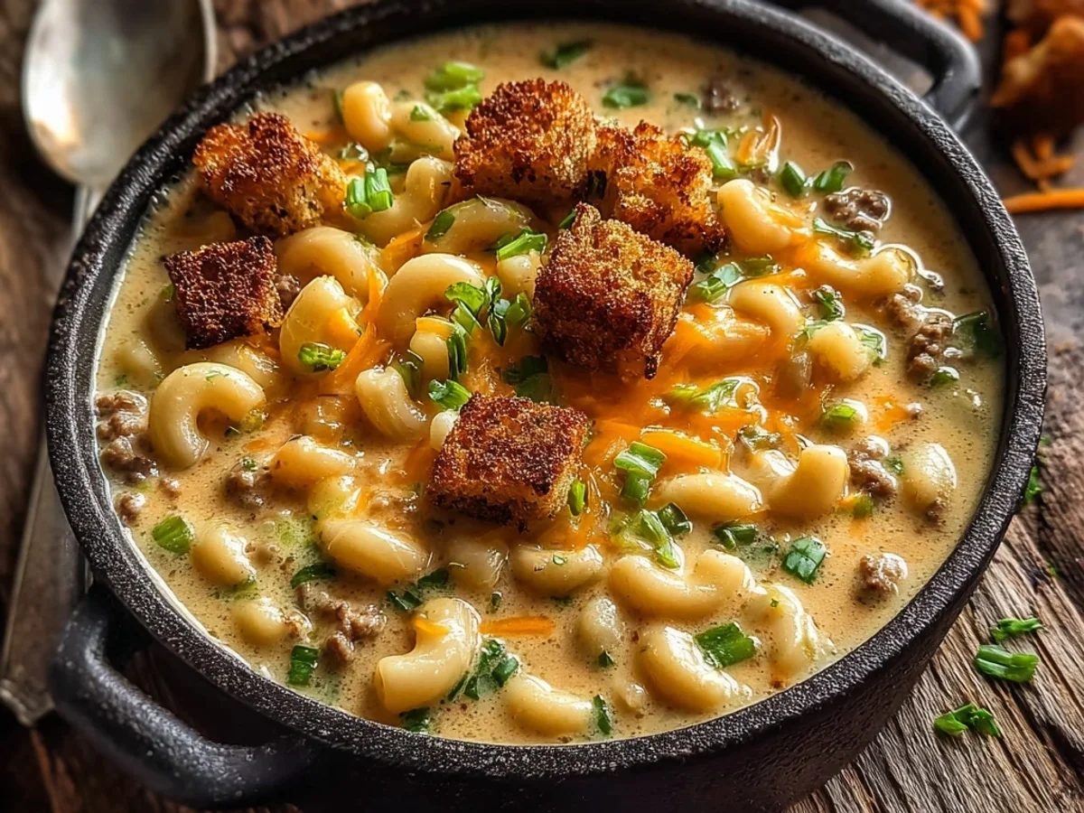 Creamy One Pot Macaroni Cheeseburger Soup Recipe - Featured Image