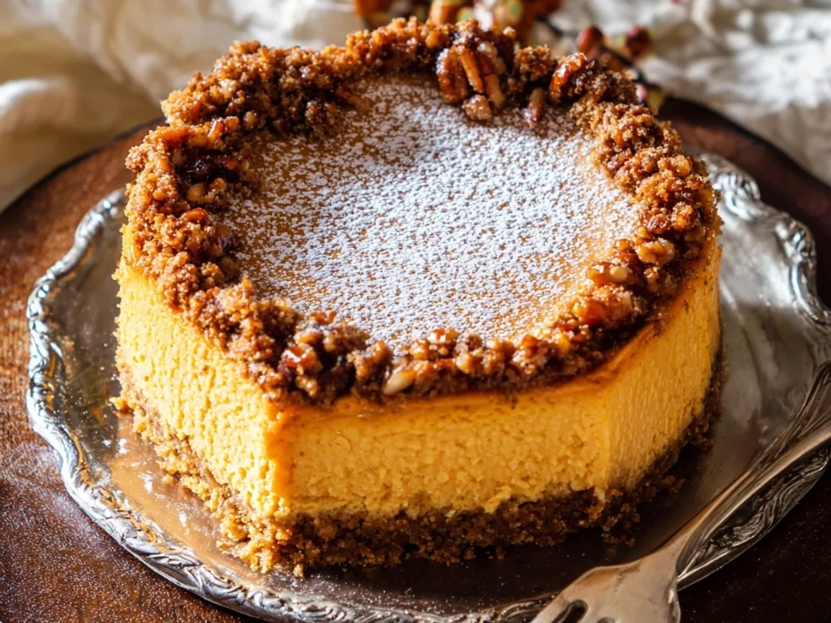 Creamy Pumpkin Cheesecake with Gingersnap Crust - Featured Image