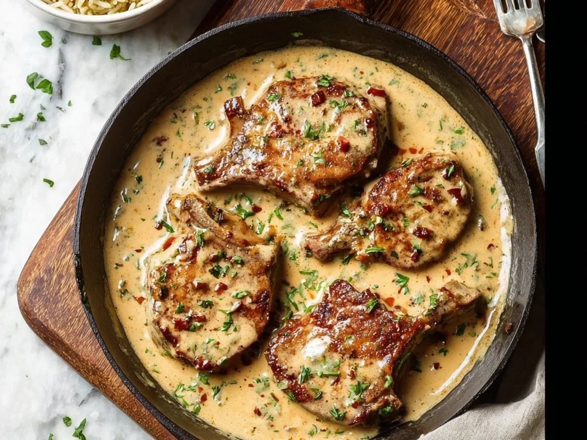 Creamy Turkey Ham Lamb Chops Dinner - Featured Image
