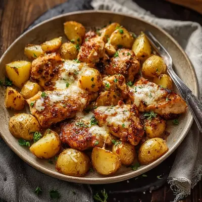 Crispy Garlic Parmesan Chicken and Potatoes Bake