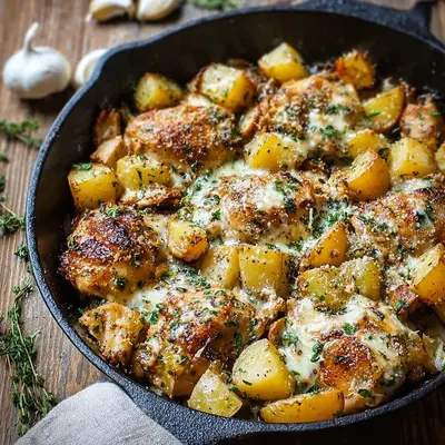 Crispy Garlic Parmesan Chicken & Potatoes Skillet for Weeknights
