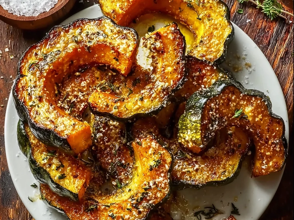 Crispy Parmesan Herb Roasted Acorn Squash Recipe - Featured Image