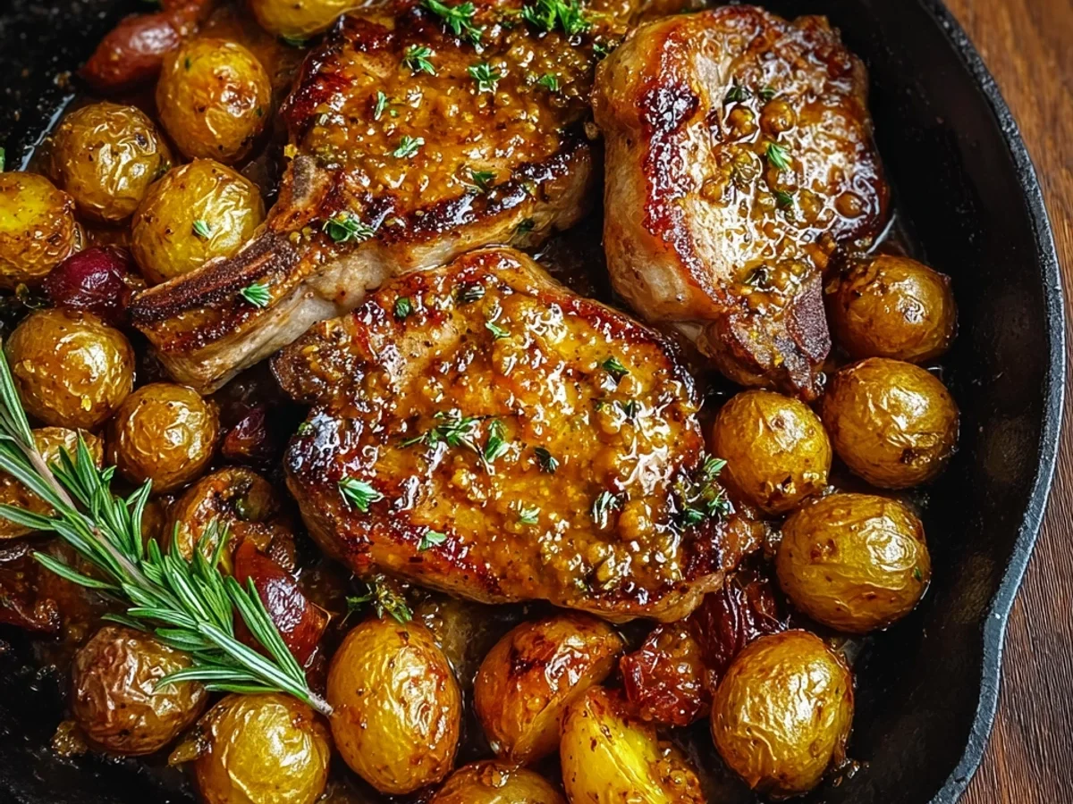 Easy Honey Mustard Lamb Chops & Potatoes Skillet - Featured Image