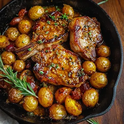 Easy Honey Mustard Lamb Chops & Potatoes Skillet