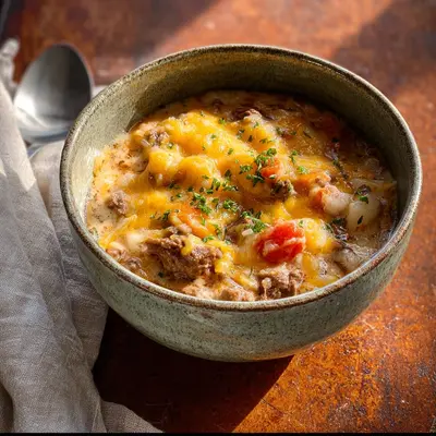 Hearty Cheesy Beef Soup: My Comforting Family Recipe