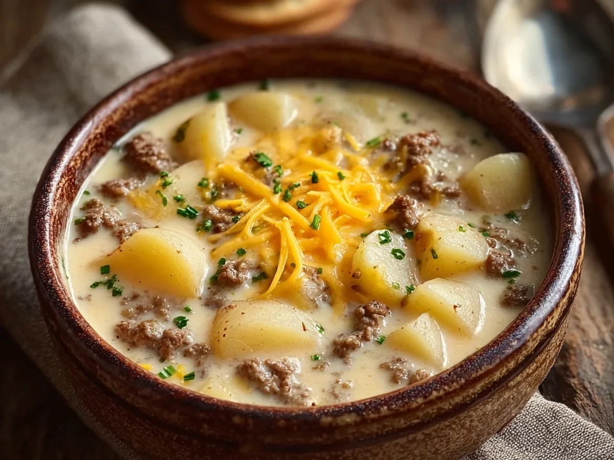 Hearty Cheesy Hamburger Potato Soup: My Dinner Lifesaver - Featured Image