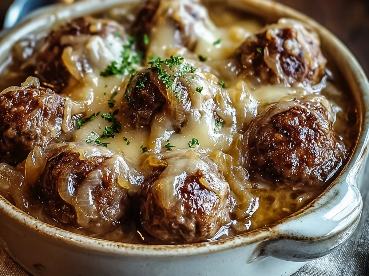 Hearty Crock Pot French Onion Meatballs - Featured Image