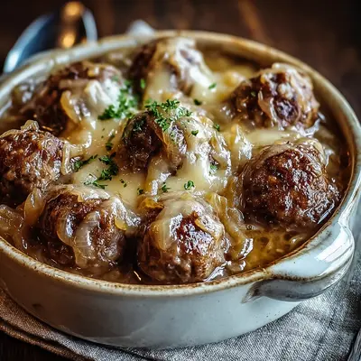Hearty Crock Pot French Onion Meatballs