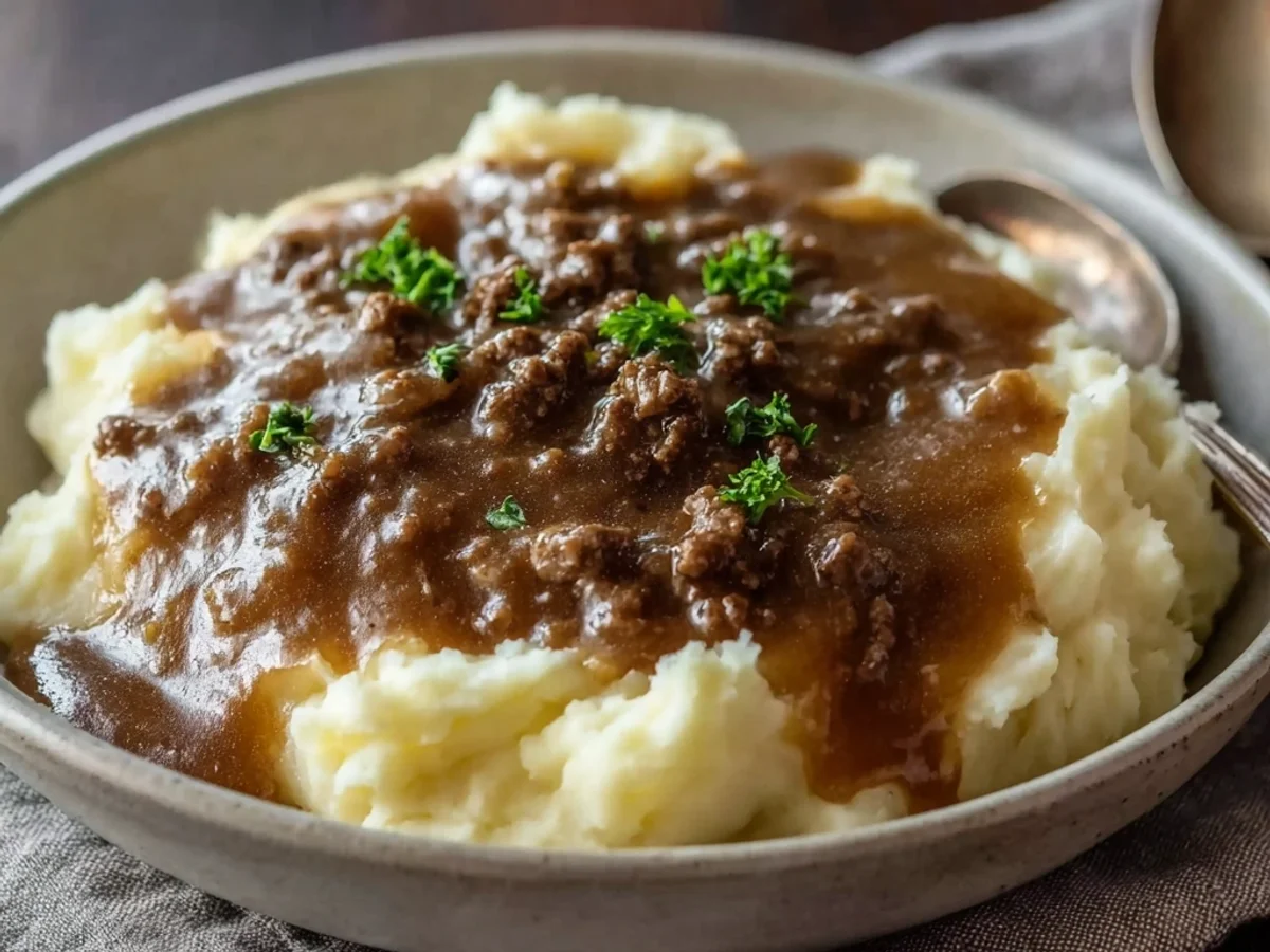 Hearty Hamburger Gravy and Mashed Potatoes - Featured Image