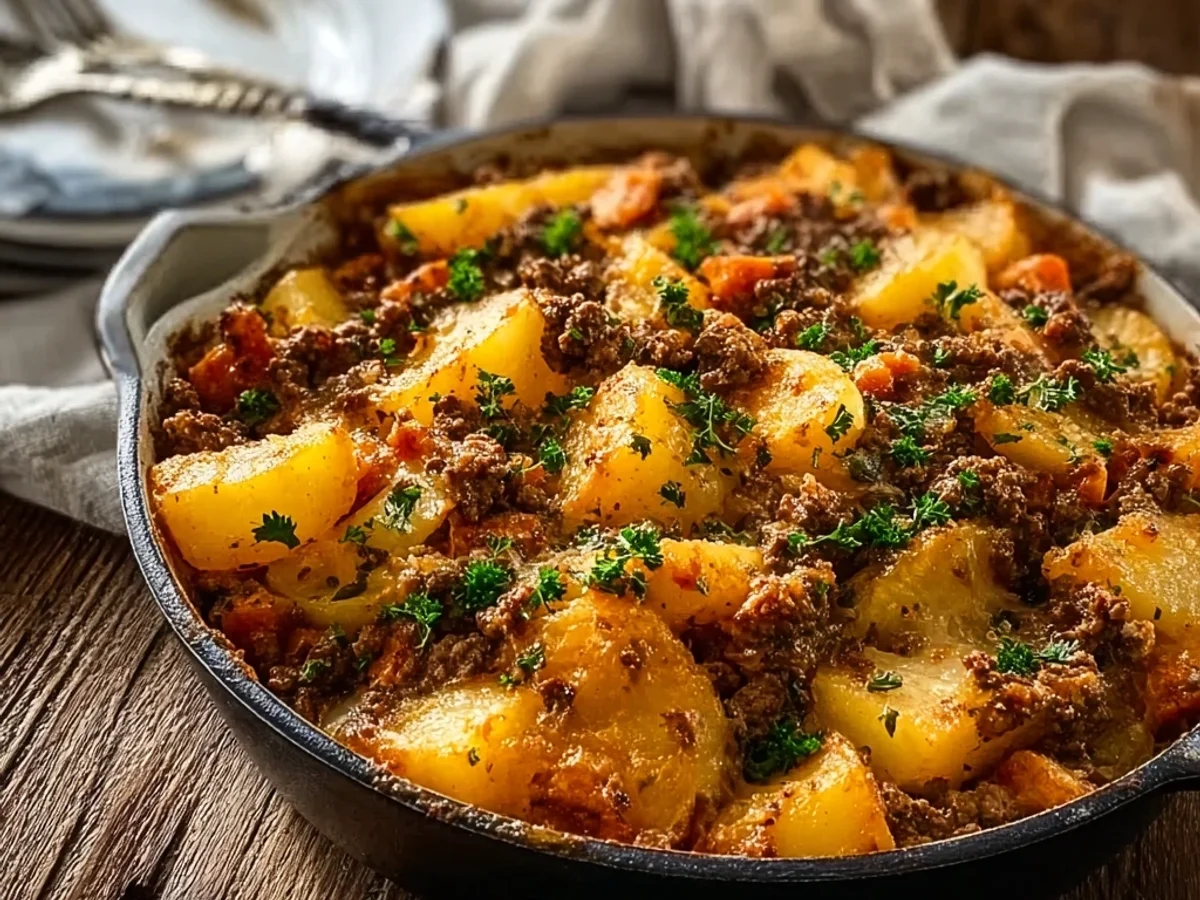 Hearty Hobo Casserole with Ground Beef & Potatoes - Featured Image