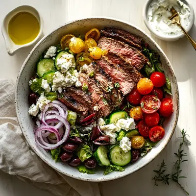 Hearty Mediterranean Steak Bowl: Fresh Flavors