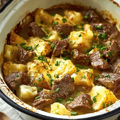 Hearty Slow Cooker Steak & Cheddar Potato Casserole