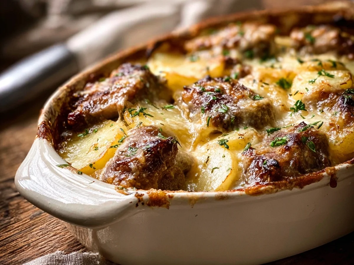 Hearty Smothered Lamb Chop Scalloped Potato Bake