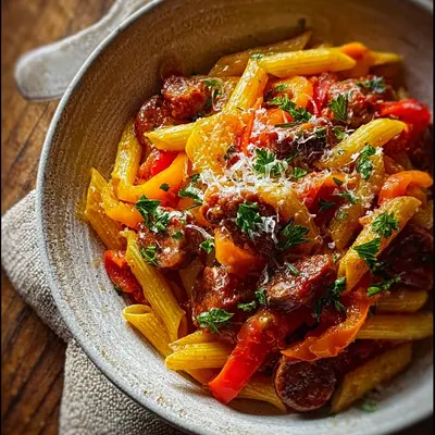 Hearty Sweet Pepper Beef Sausage Pasta Recipe