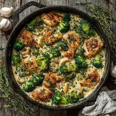 Homestyle Creamy Garlic Chicken Broccoli Skillet
