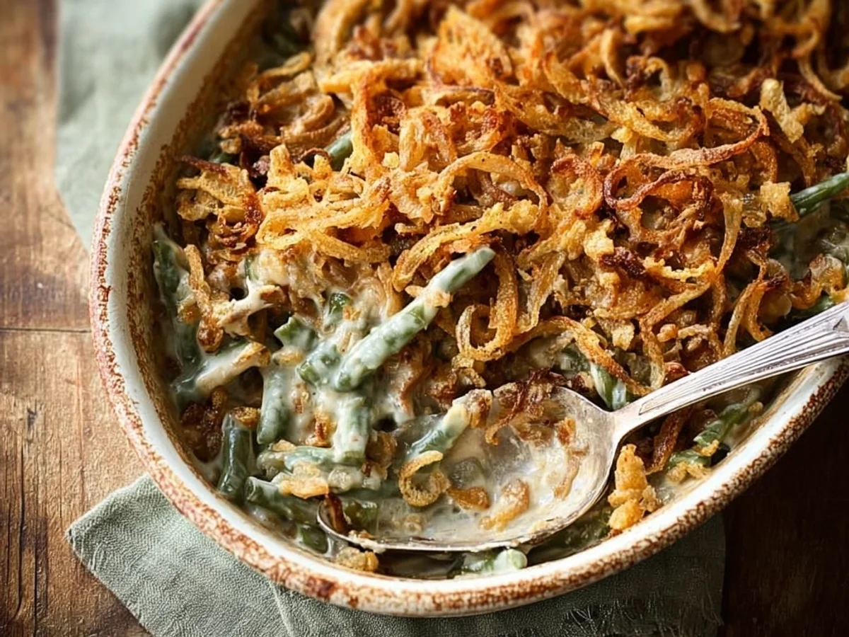 Homestyle Creamy Green Bean Bake with Crispy Shallots - Featured Image