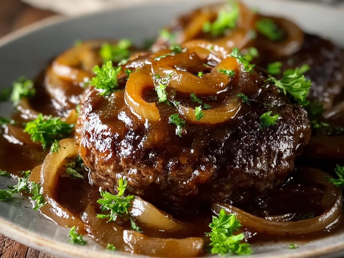 Homestyle Hamburger Steak with Onions and Gravy - Featured Image