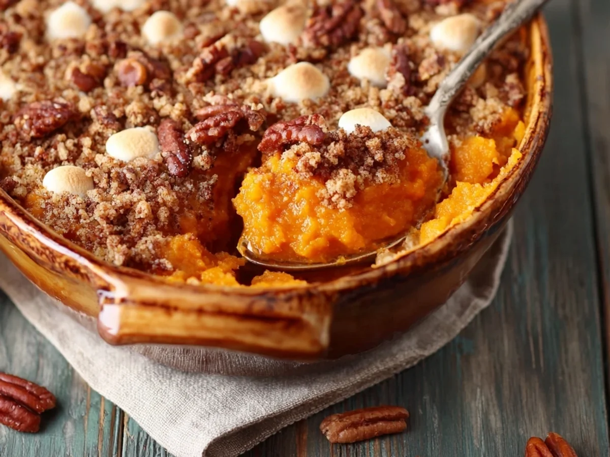 Homestyle Sweet Potato Casserole with Pecan Topping - Featured Image