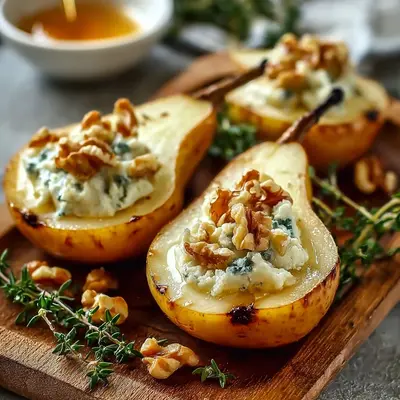Rich Blue Cheese Stuffed Pears with Walnuts & Honey Drizzle