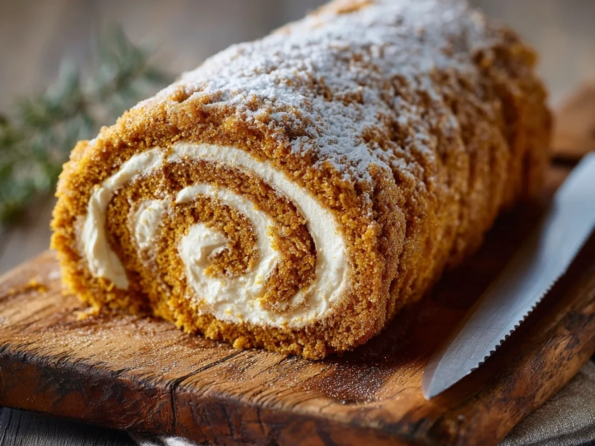 Rich Pumpkin Roll Recipe with Cream Cheese Swirl - Featured Image