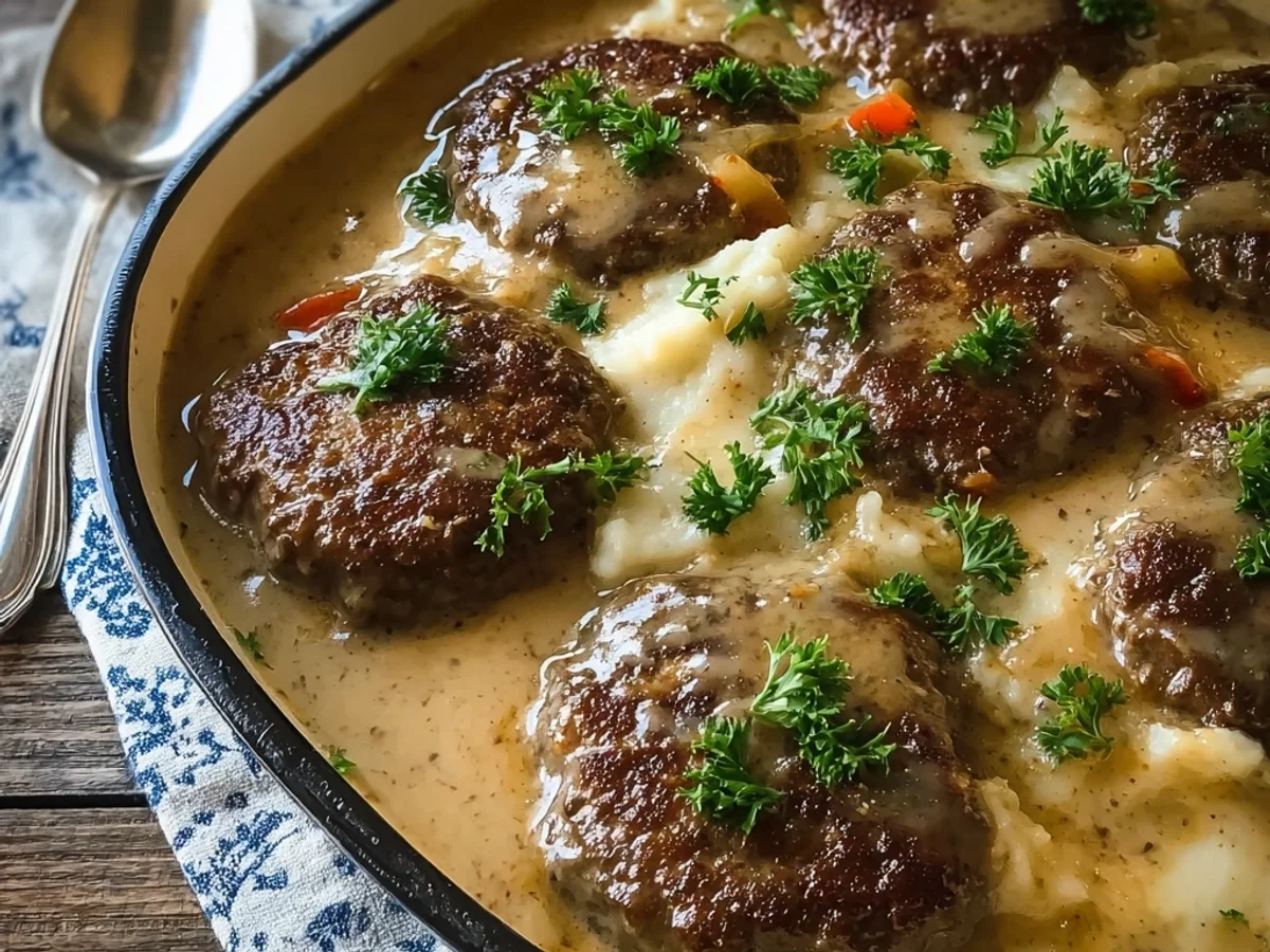 Rustic Amish Hamburger Steak Bake with Gravy - Featured Image