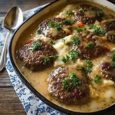 Rustic Amish Hamburger Steak Bake with Gravy