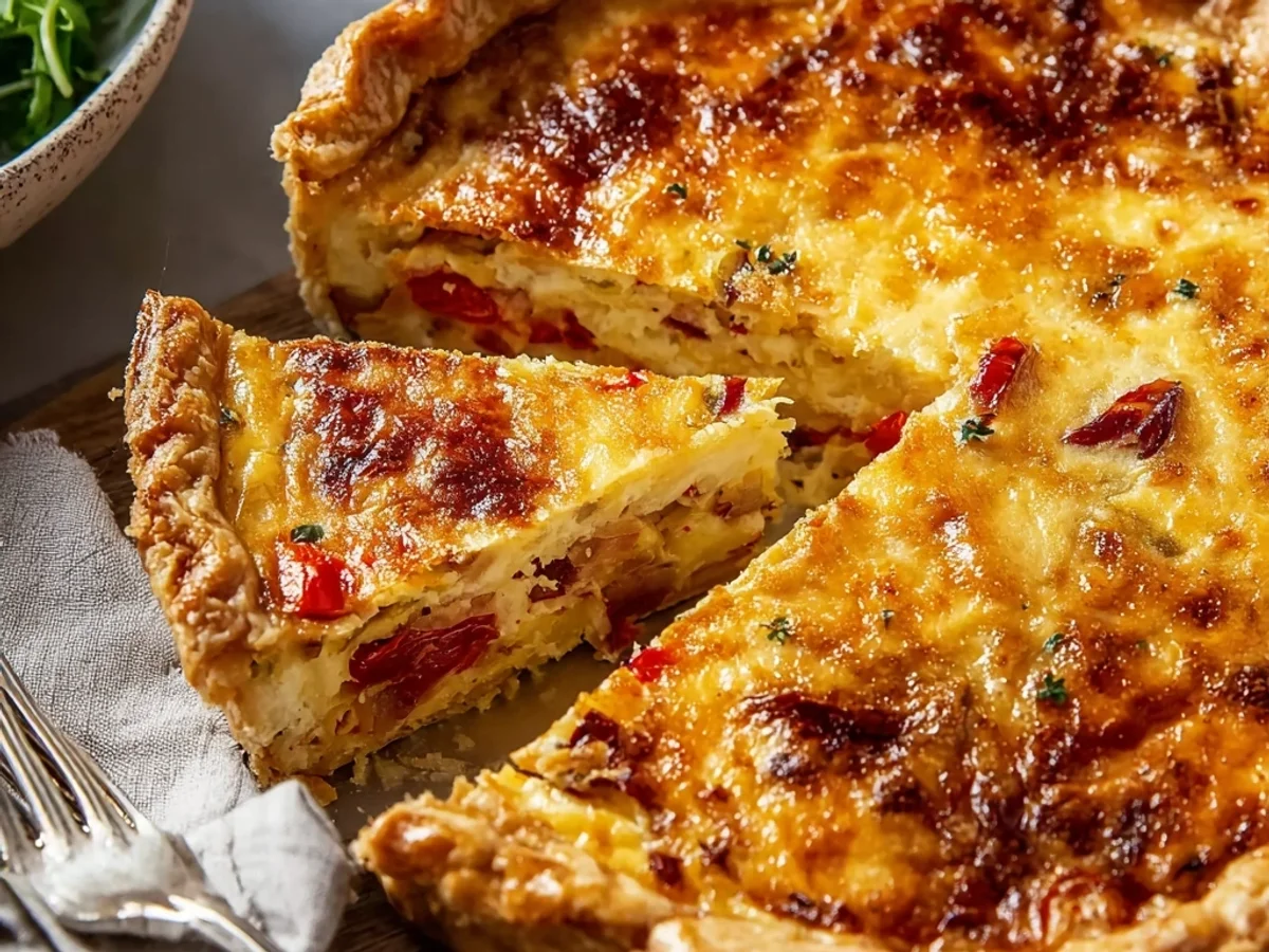 Rustic Turkey Ham Onion Tomato Pie with Savory Crust - Featured Image