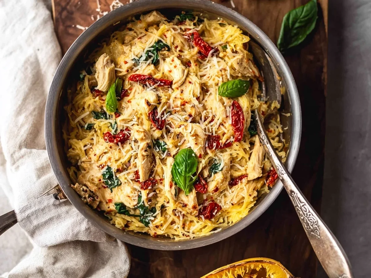 Rustic Tuscan Chicken Spaghetti Squash Bake - Featured Image