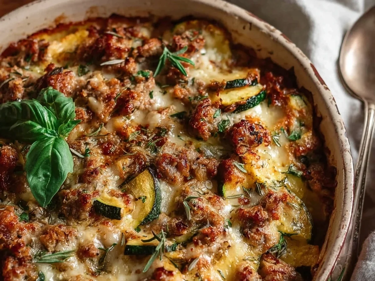 Savory Ground Turkey Zucchini Casserole Bake - Featured Image