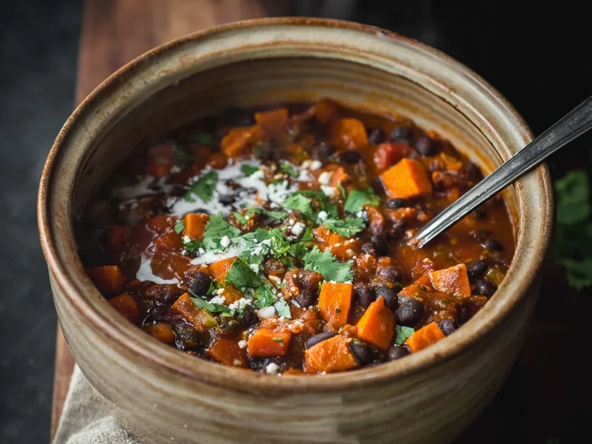 Simple Crock Pot Sweet Potato Black Bean Chili - Featured Image