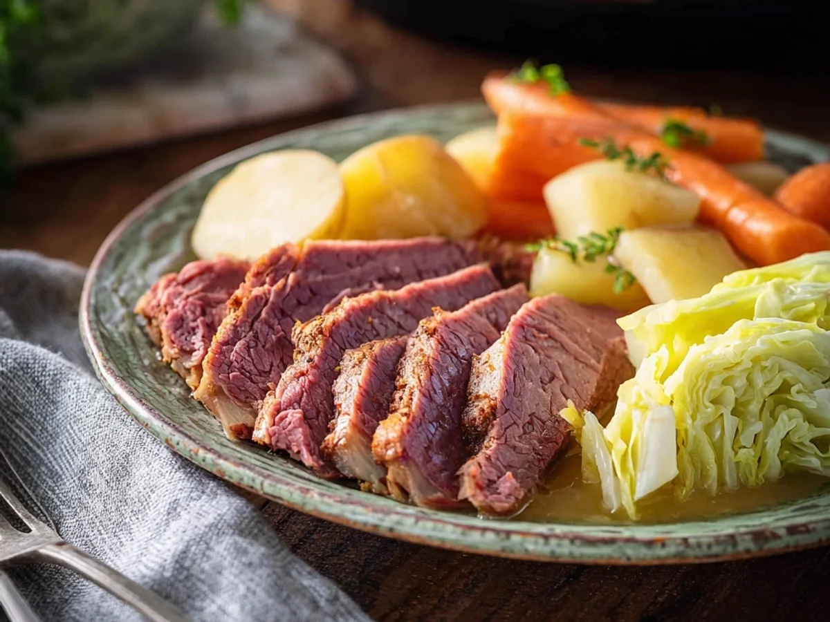 Simple Slow Cooker Corned Beef with Cabbage - Featured Image